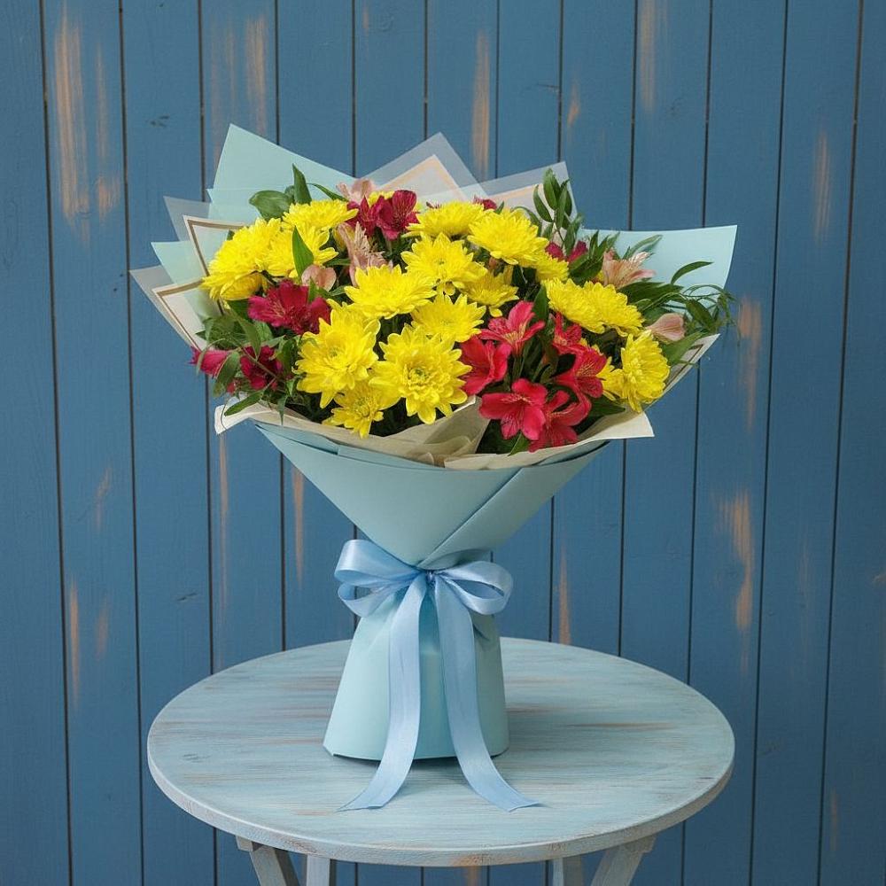 Букет цветов из: Альстромерии и Хризантемы в Медвежьи Озера