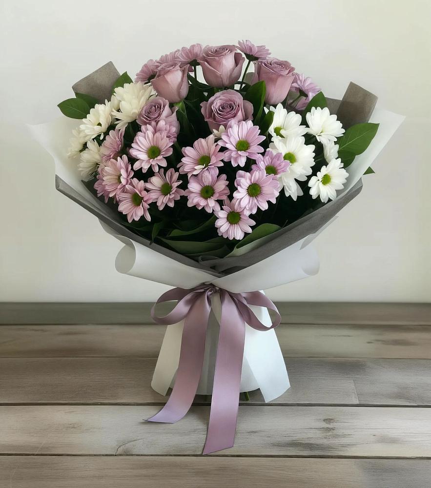 Букет цветов из: Хризантемы и Розы в Медвежьи Озера