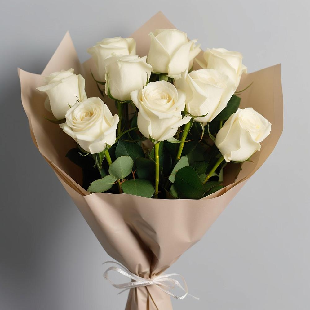 Букет 9 Белых роз Эдлесс Лав в Медвежьи Озера