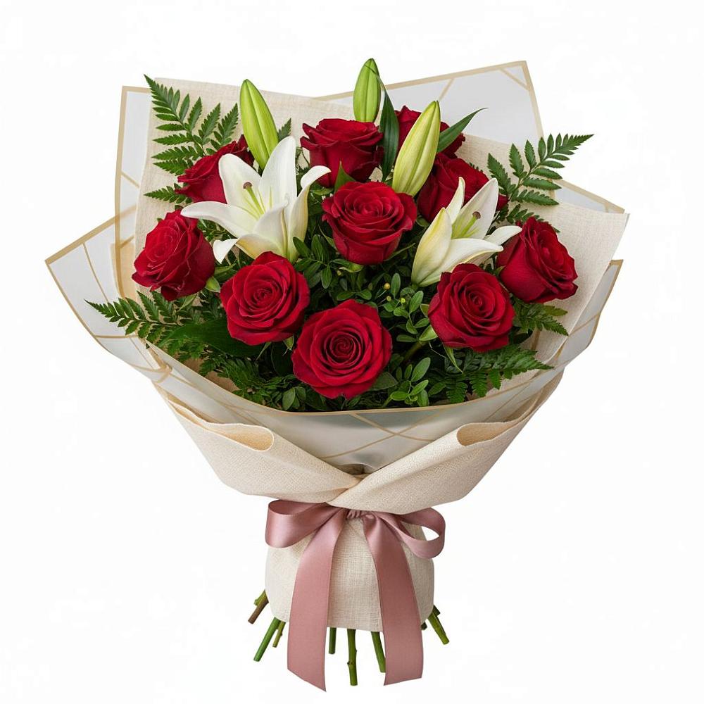 Букет цветов из: Лилии и Розы в Медвежьи Озера