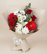 Букет цветов из:  Розы, Хризантемы, Герберы и Лилии в Медвежьи Озера