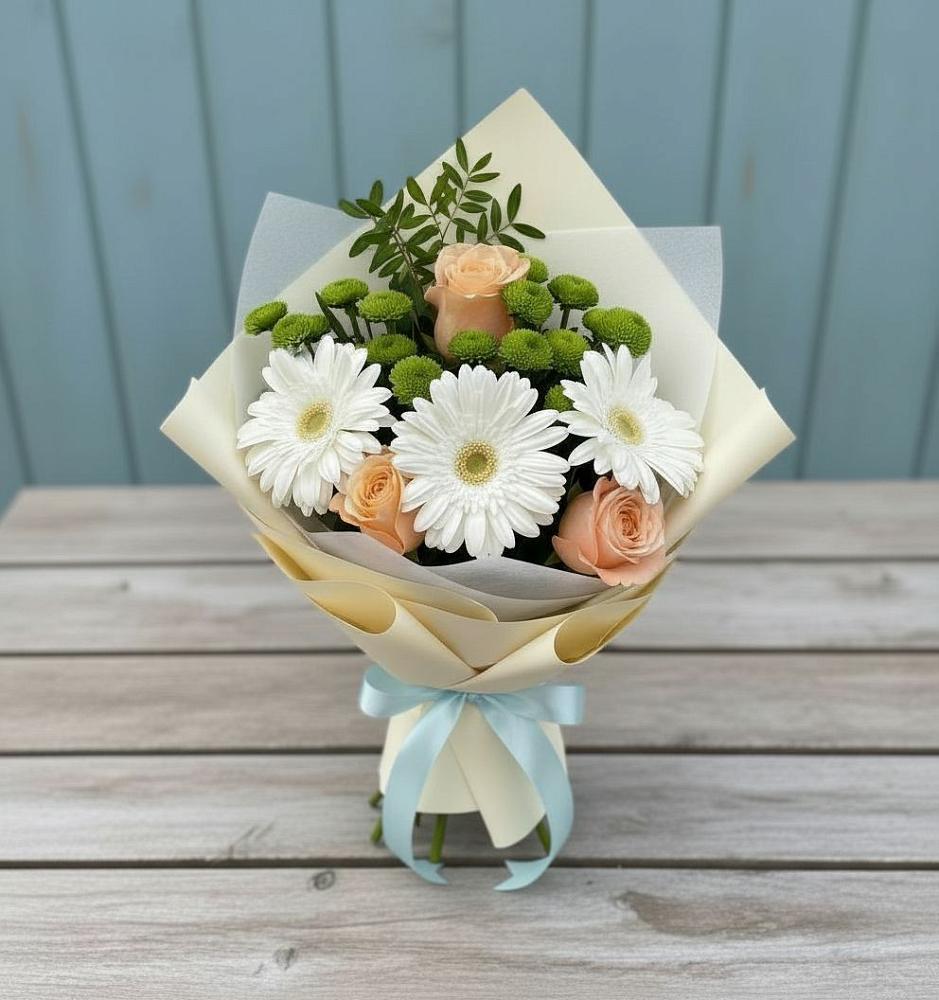 Букет цветов из: Герберы, Розы и Хризантемы в Медвежьи Озера