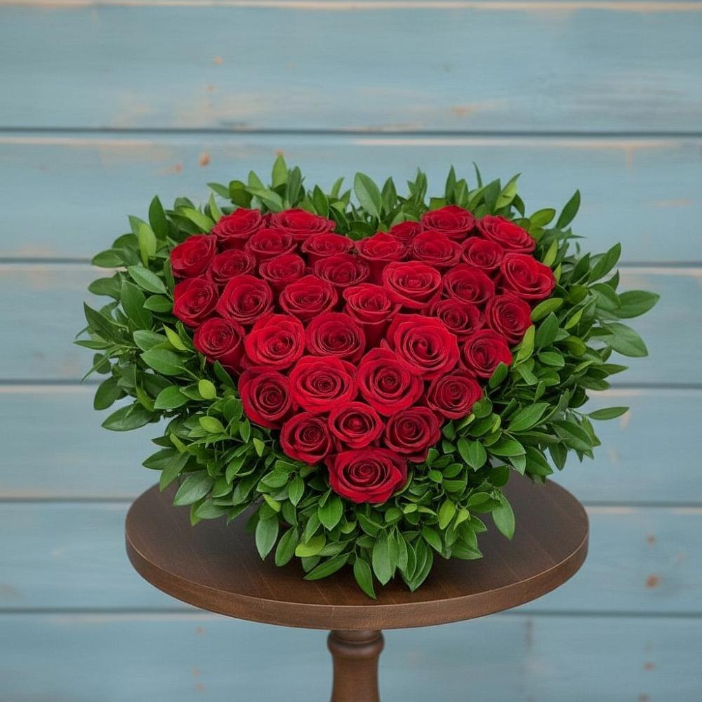 Цветочная композиция из Розы в виде сердца в Медвежьи Озера