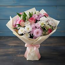 Букет цветов из:  Хризантемы, Альстромерии и Розы в Медвежьи Озера