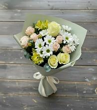 Букет цветов из:  Альстромерии, Розы и Хризантемы в Медвежьи Озера