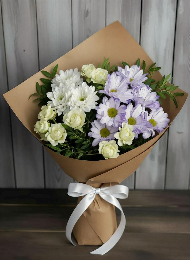 Букет цветов из: Хризантемы и Розы в Медвежьи Озера